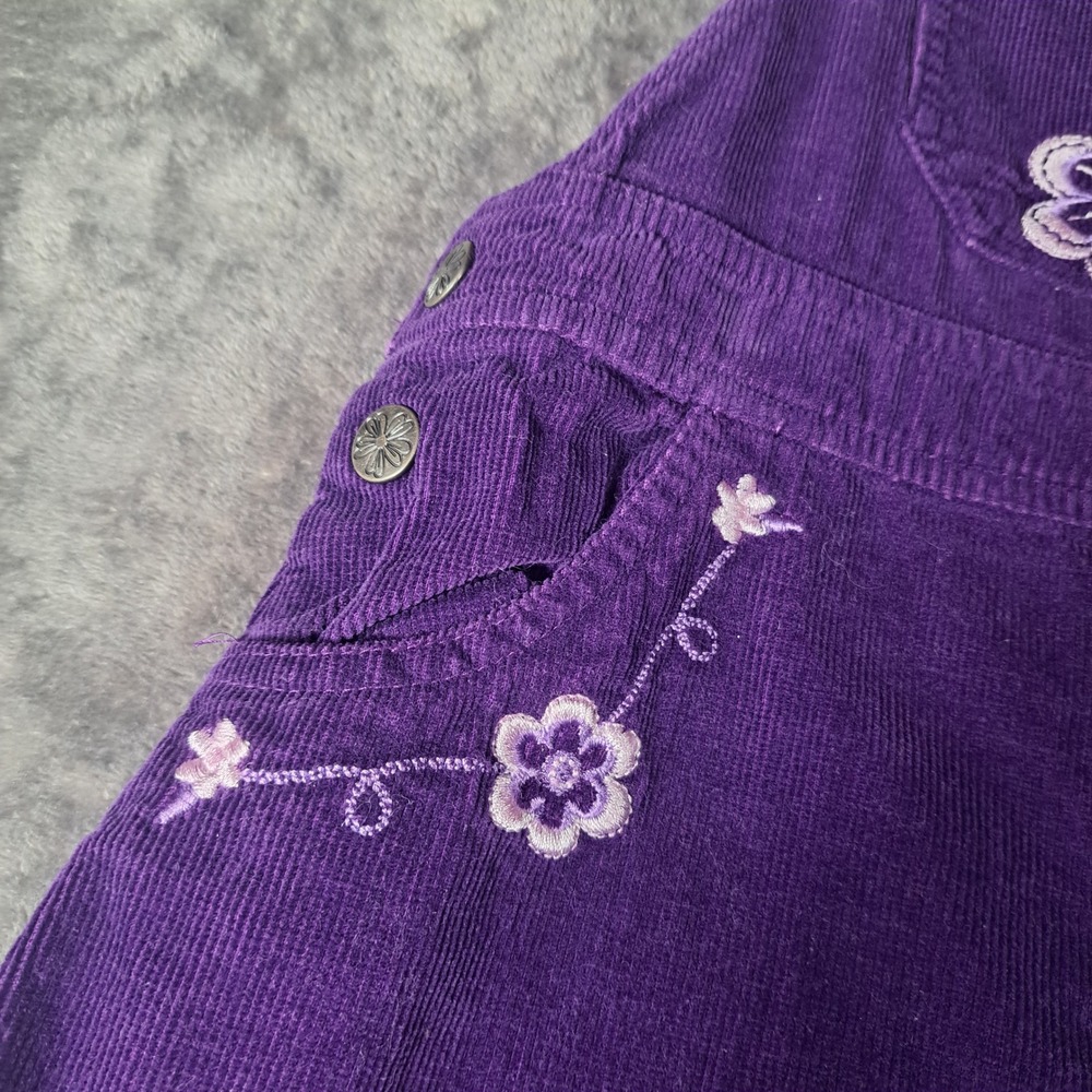 Samantha Says Girls Purple Corduroy Floral Embroidered Jumper Dress 5 Boho Retro - Picture 3 of 7